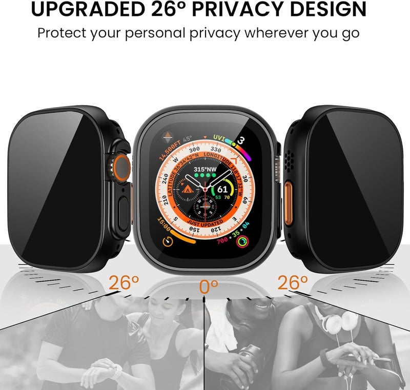 Tensea (2-in-1 for Waterproof Apple Watch Ultra 3/Ultra 2/Ultra Screen Protector Case 49mm, iWatch Protective PC Face Cover Built-in Privacy Tempered Glass Film [26° Anti Spy] [360° Full Protection] - Image 2